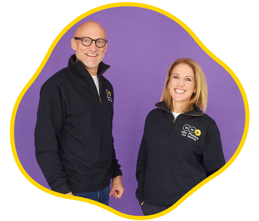 Photo of Ben and Bethan on a purple background.