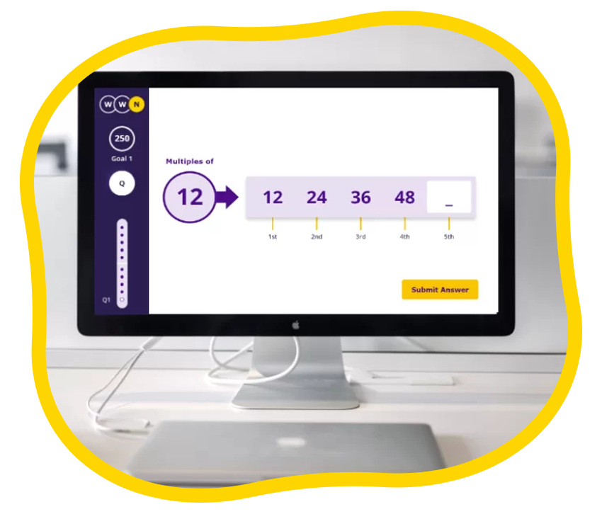 Photo of a screen showing a question from the Winning With Numbers app.