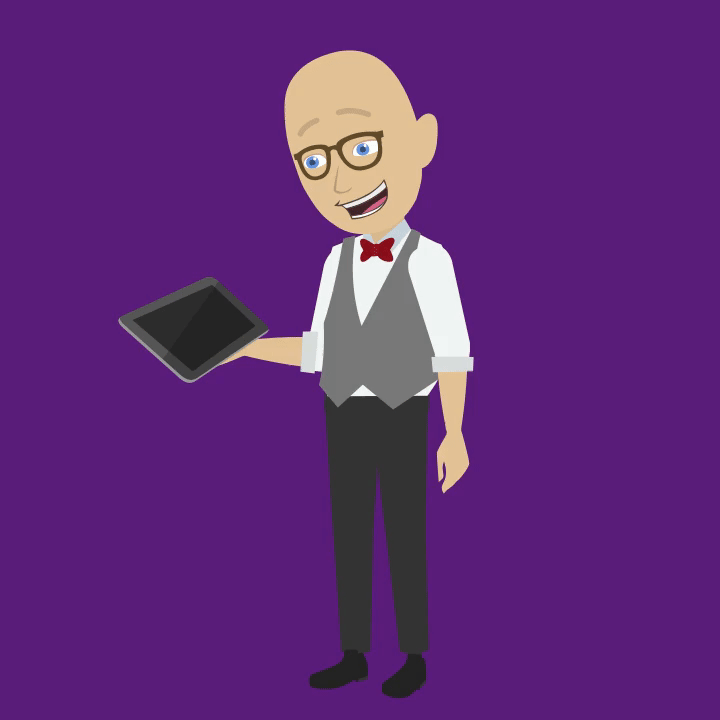 Animation of Ben looking at a tablet.